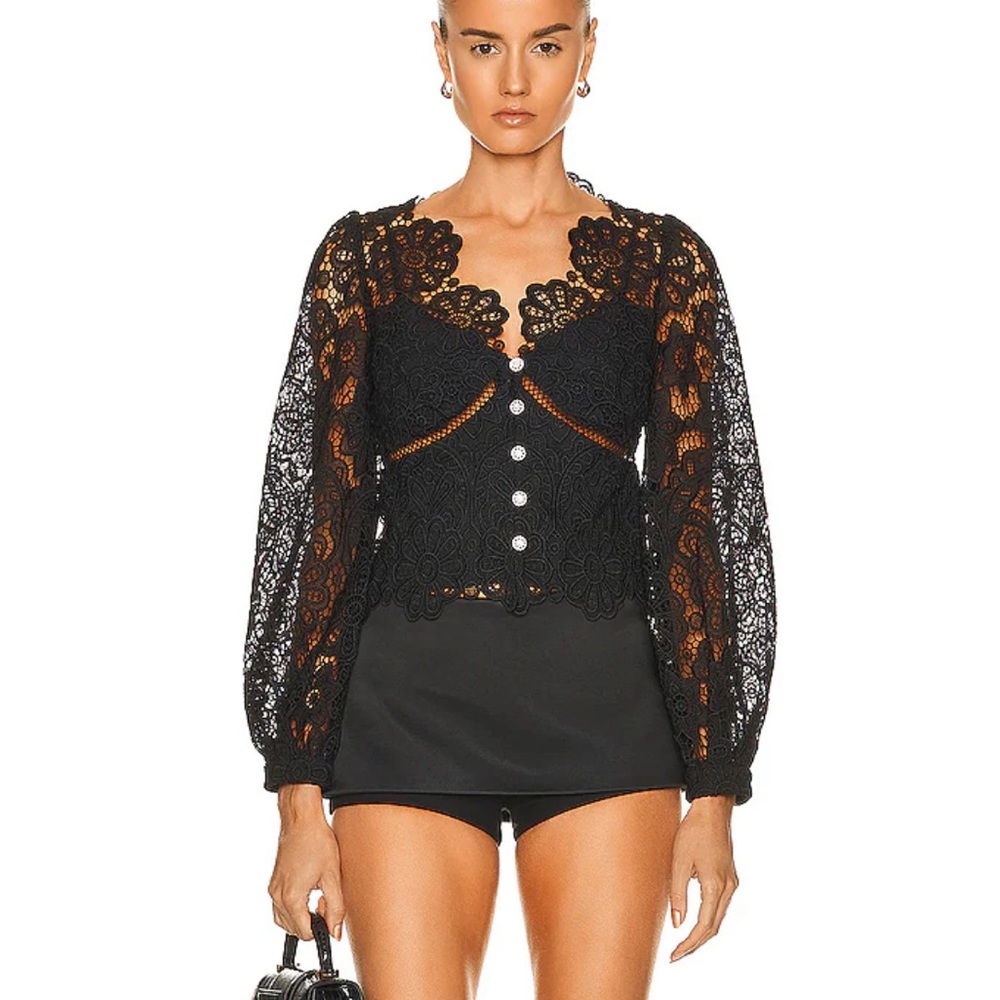 Self- Portrait lace-panel button-fastening top